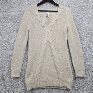 NSF Cable Knit Sweater Womens Medium Beige Alpaca Wool V‑Neck Hand Loomed‎